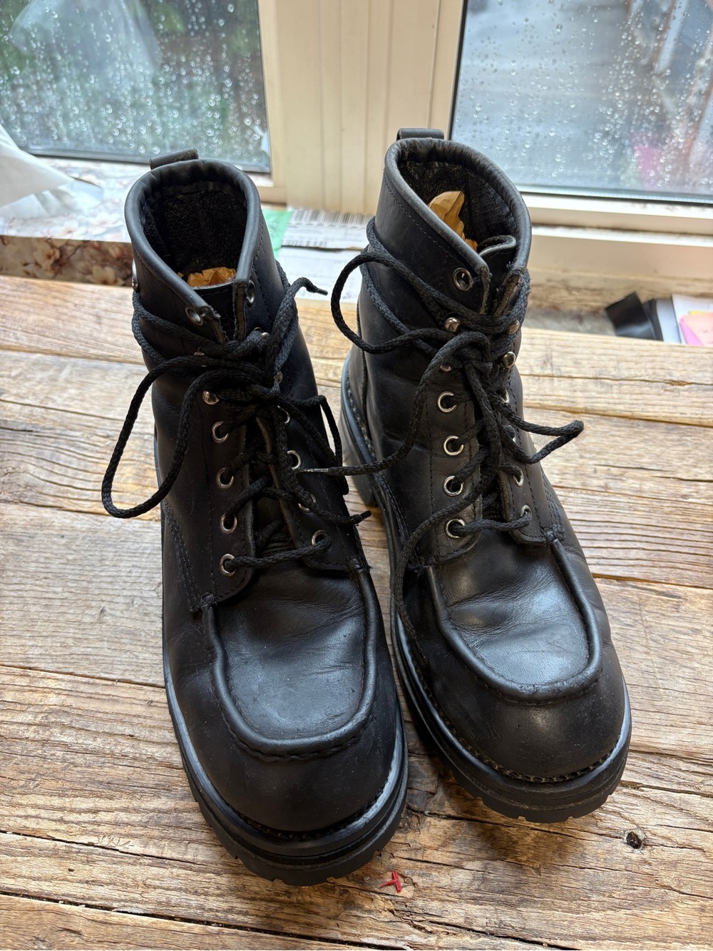 90s Vintage Skechers Laramie Black Leather Lace-Up Combat Grunge Boots - Size 9